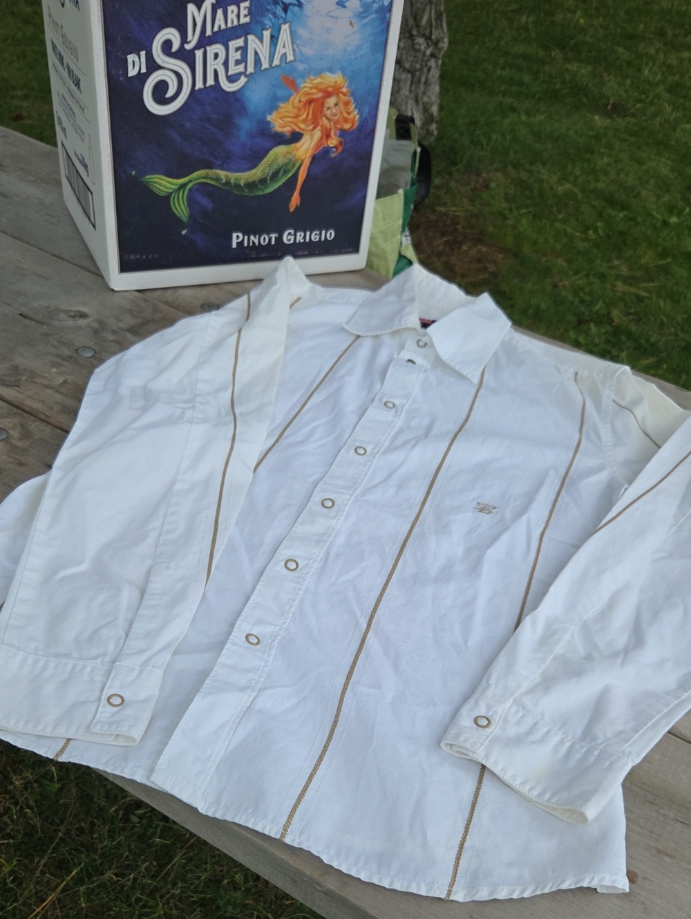 Diesel White Button-Down Shirt with Tan Piping